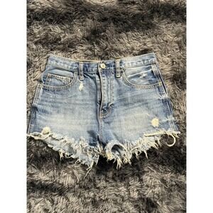 Hollister Denim Shorts‎ Distressed Frayed Hem Blue Wash Women's Size 25